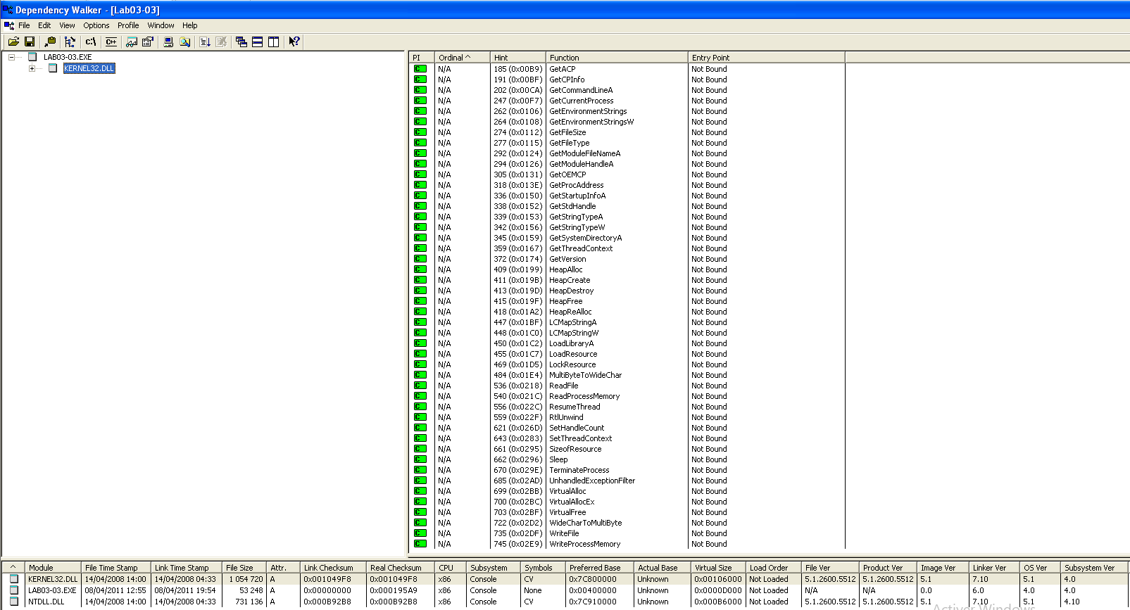 DependencyWalker Imports